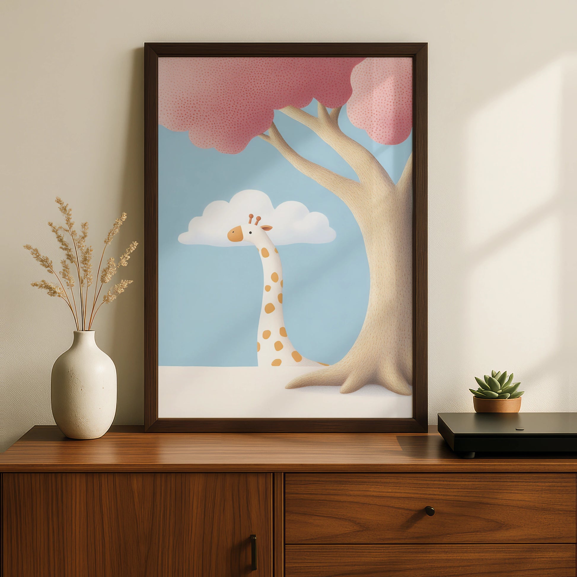 Giraffe Nursery Wall Art, Pink Tree Baby Print, Animal Poster, Kids Room Decor