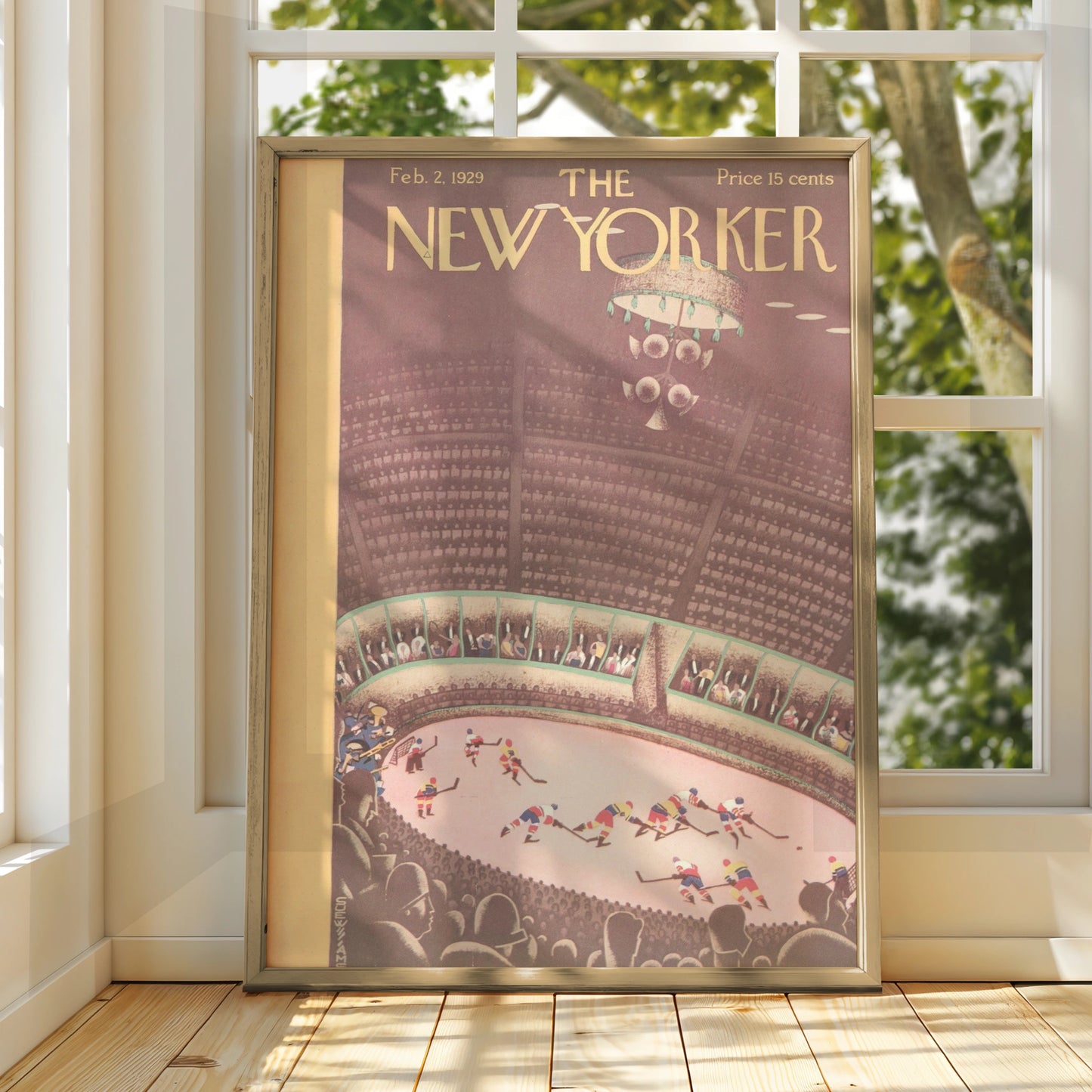 New Yorker 1929 Ice Hockey Arena Cover Art Poster, Vintage Sports Wall Art Print