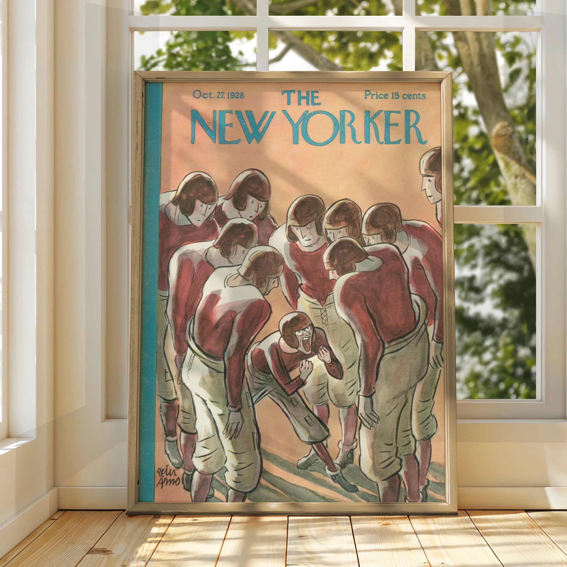 The New Yorker October 1928 Football Huddle Cover Art Poster, Vintage Sports Wall Art