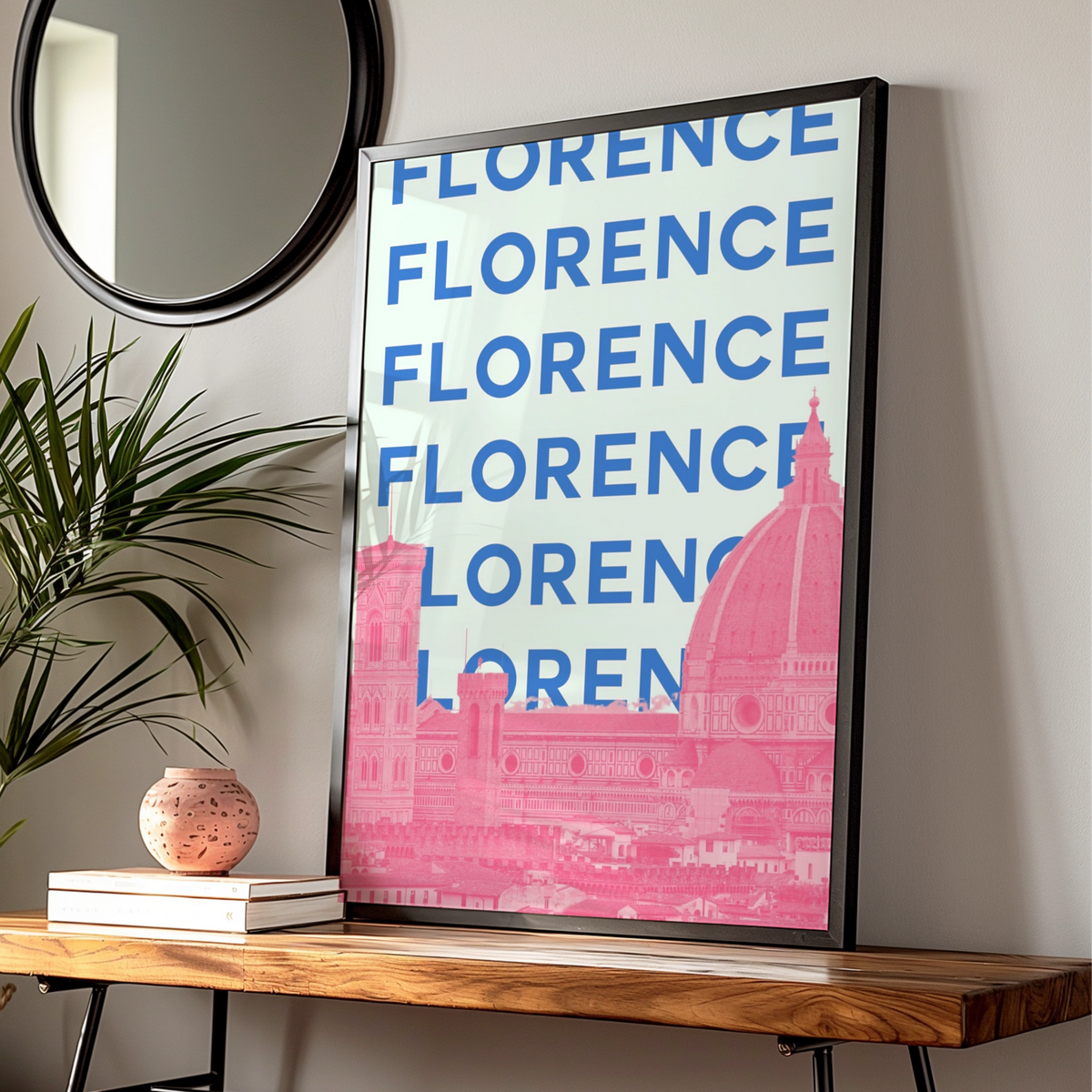 Florence Italy Travel Poster, Retro Wall Art, Tuscany City Print, Bold Typography Decor