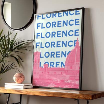 Florence Italy Travel Poster, Retro Wall Art, Tuscany City Print, Bold Typography Decor