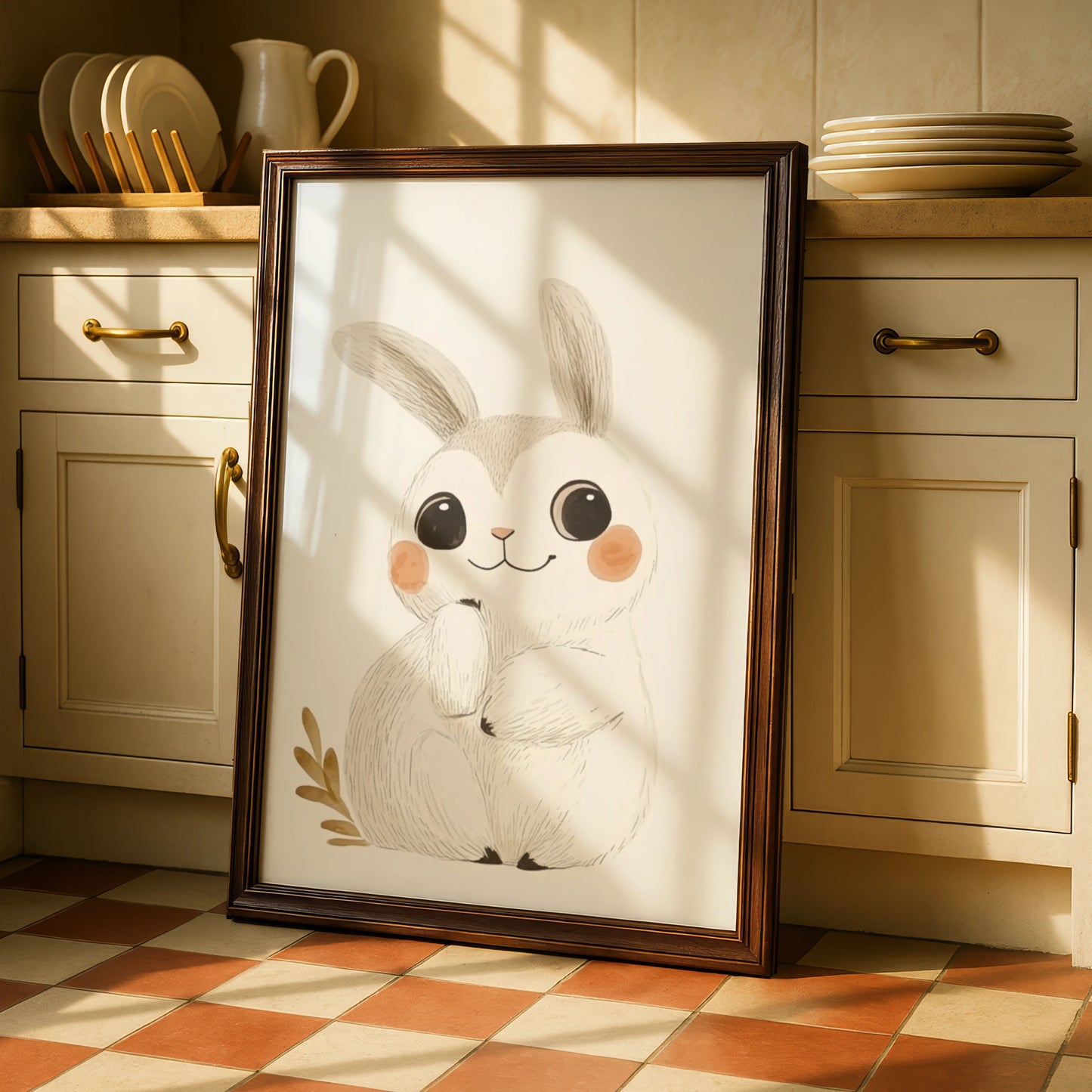 Cute Bunny Nursery Wall Art, Rabbit Poster, Baby Girl Boy Room Decor, Woodland Print