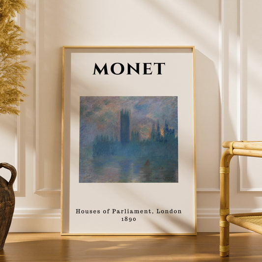 Monet Houses of Parliament London Wall Art Print | Blue Impressionist Poster – product image 1