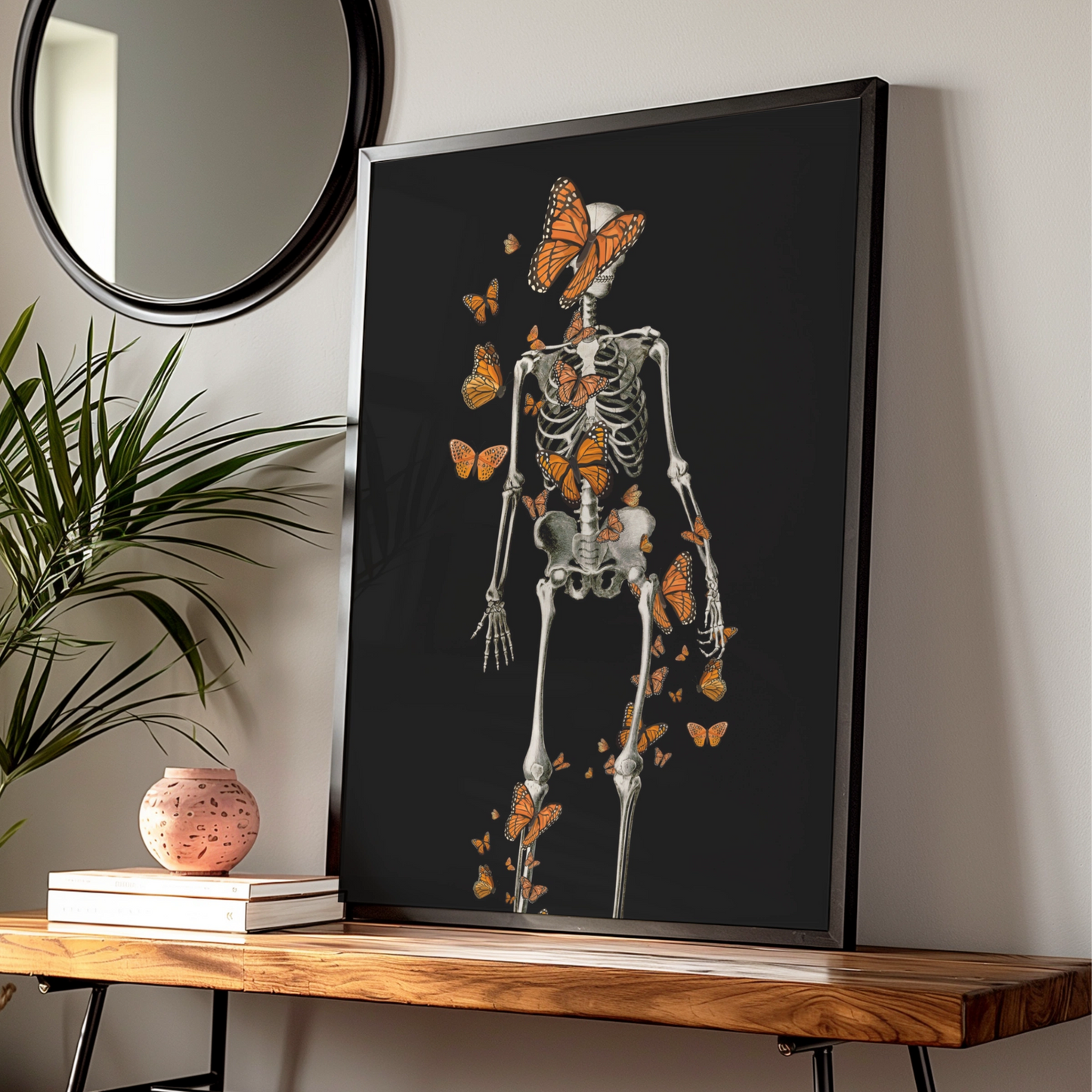 Skeleton Butterfly Halloween Poster, Monarch Gothic Wall Art, Dark Spooky Print