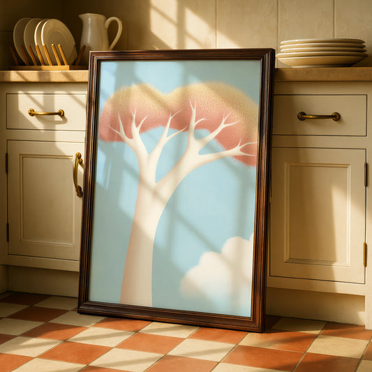 Nursery Tree Wall Art, Pastel Boho Print, Baby Room Poster, Soft Blue Pink Decor
