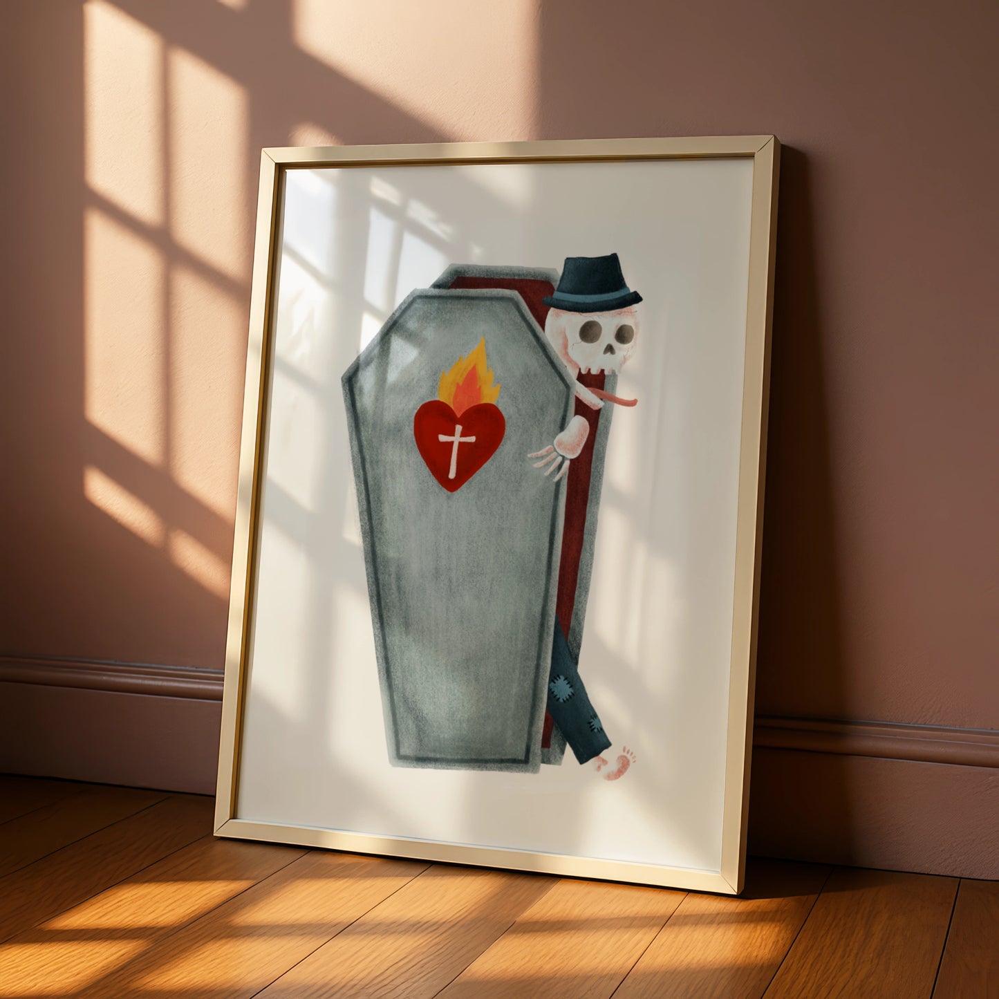 Halloween Skeleton Coffin Poster, Spooky Skull Wall Art, Sacred Heart Halloween Print, Gothic Decor