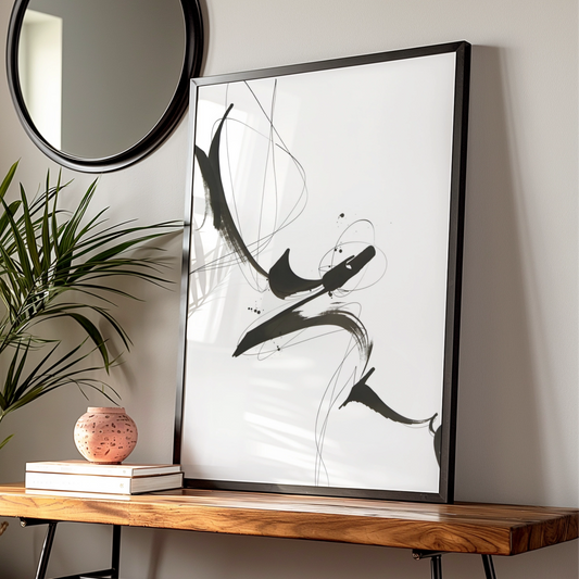 Abstract Ink Brush Stroke Print, Monochrome Wall Art, Black and White Minimalist Poster