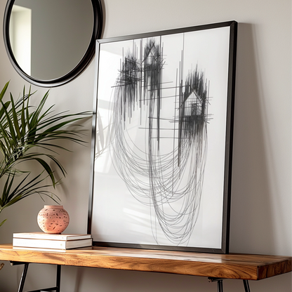 Abstract Line Art Print, Modern Monochrome Wall Art, Black White Geometric Poster