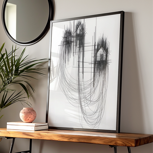 Abstract Line Art Print, Modern Monochrome Wall Art, Black White Geometric Poster
