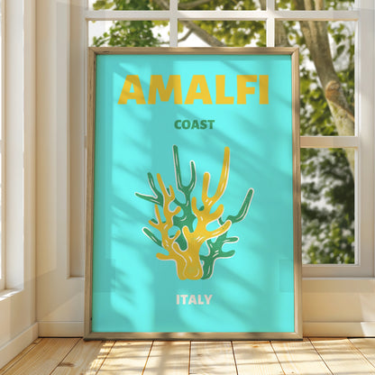 Amalfi Coast Travel Poster, Italy Wall Art, Retro Coastal Print, Mediterranean Decor