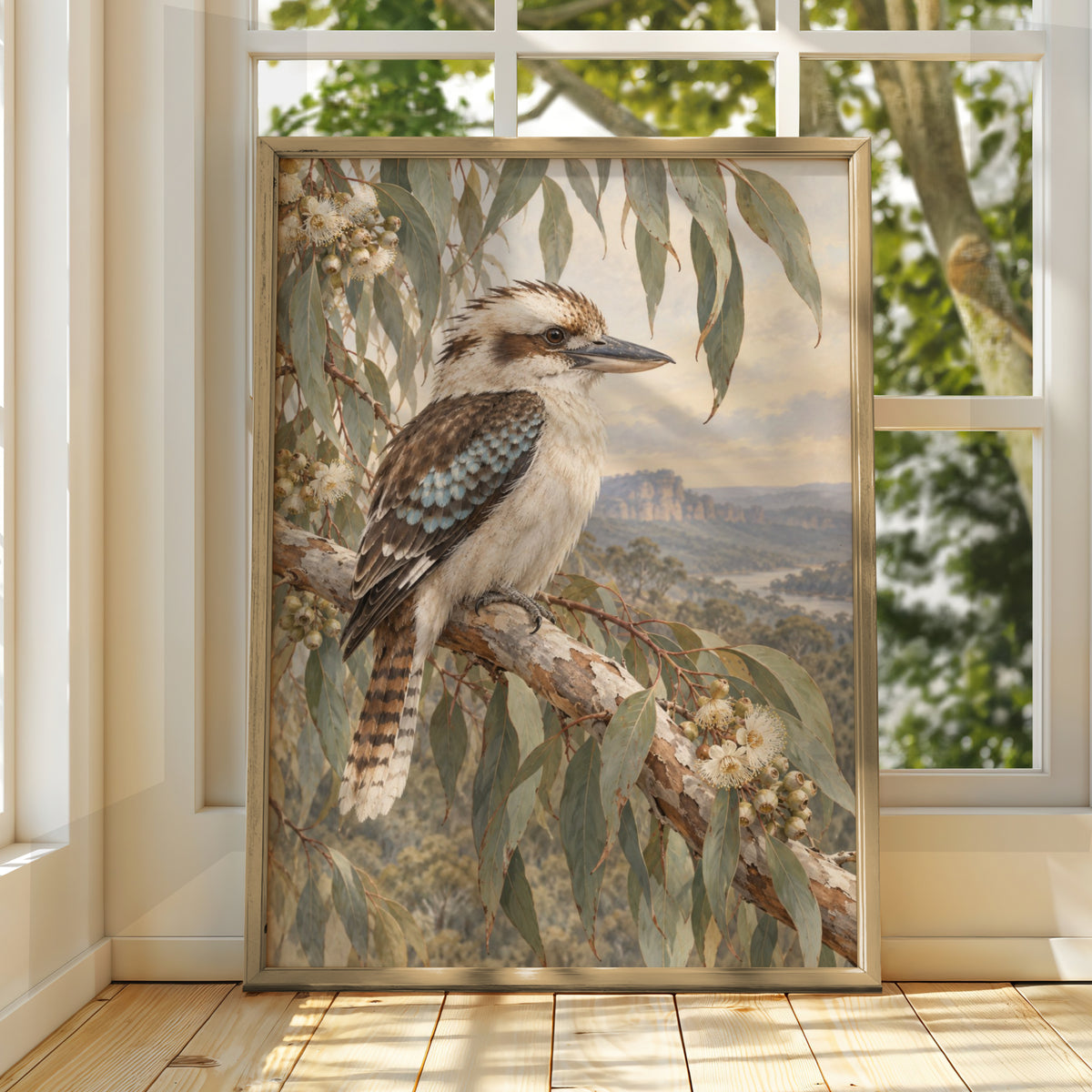 Kookaburra Australian Wall Art, Blue Mountains Bird Print, Eucalyptus Nature Poster