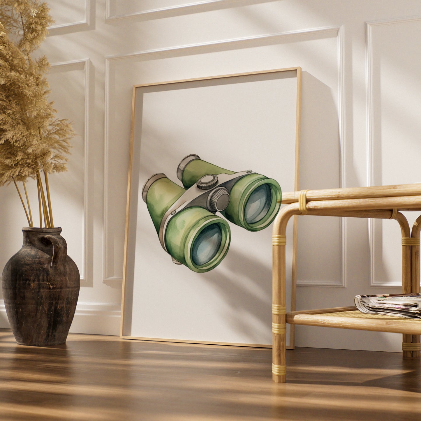 Binoculars Nursery Wall Art, Watercolour Adventure Print, Green Kids Room Poster