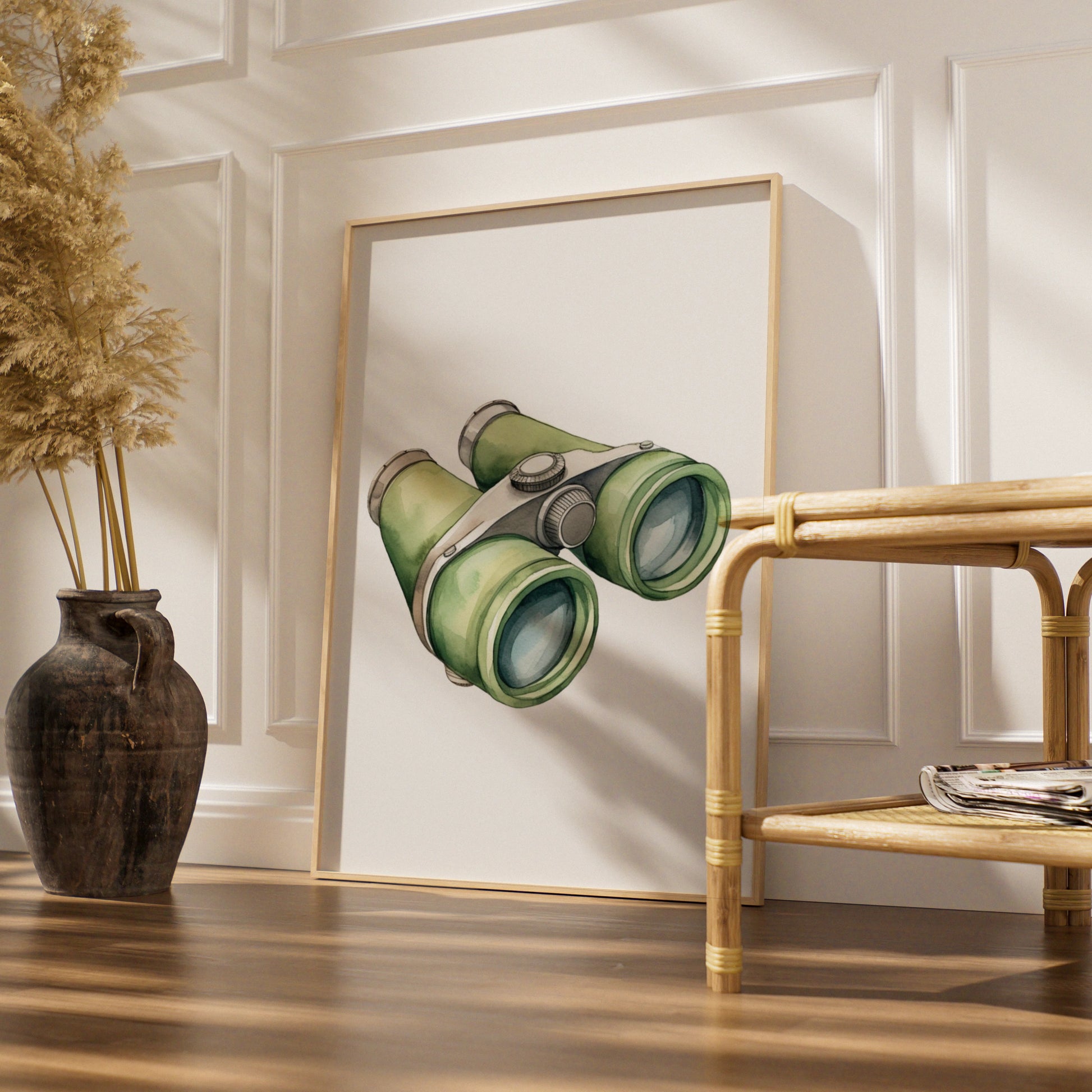Binoculars Nursery Wall Art, Watercolour Adventure Print, Green Kids Room Poster