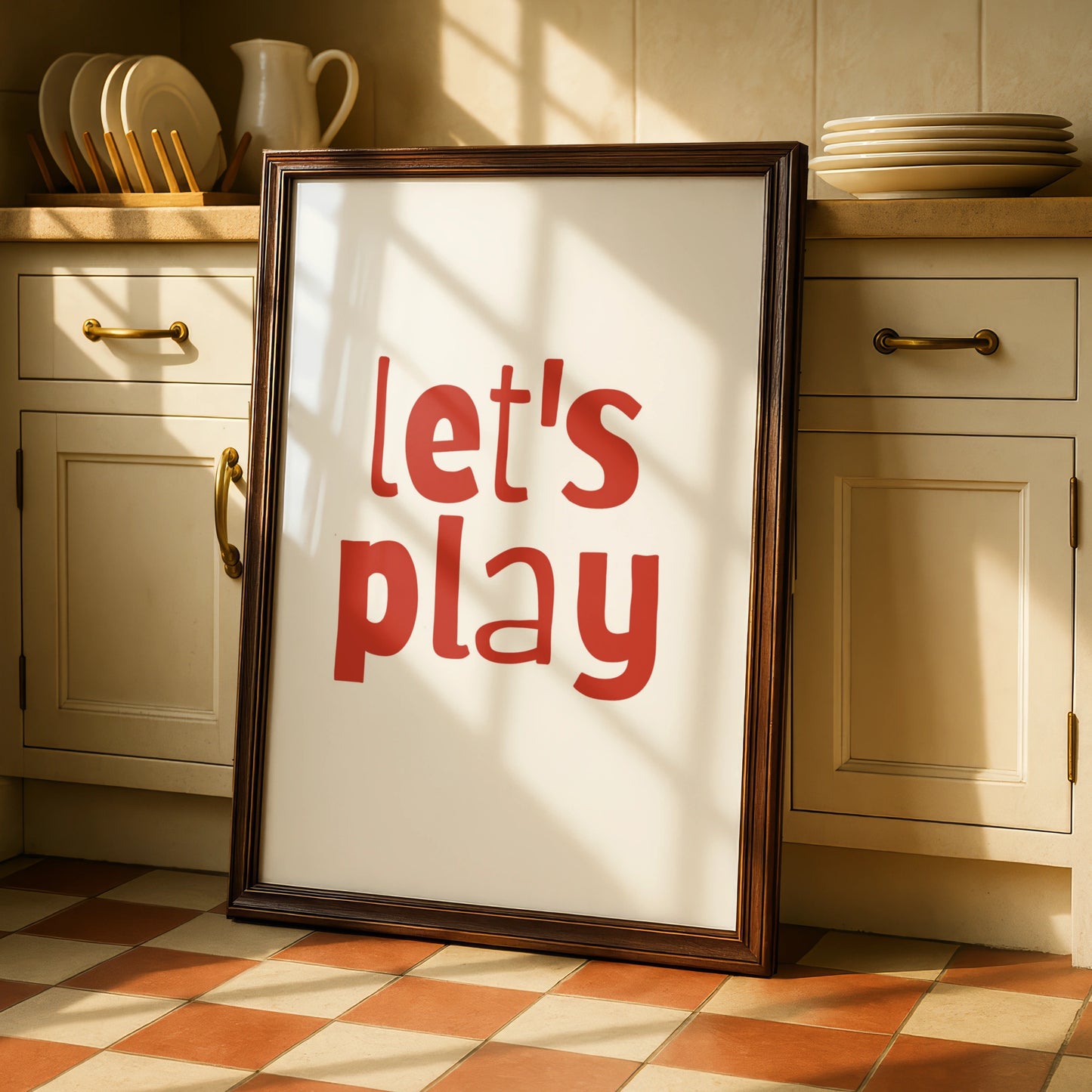 Let's Play Nursery Wall Art, Kids Room Poster, Red Playroom Print, Toddler Decor