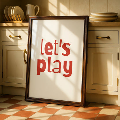 Let's Play Nursery Wall Art, Kids Room Poster, Red Playroom Print, Toddler Decor
