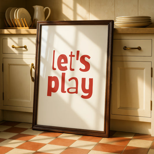 Let's Play Nursery Wall Art, Kids Room Poster, Red Playroom Print, Toddler Decor