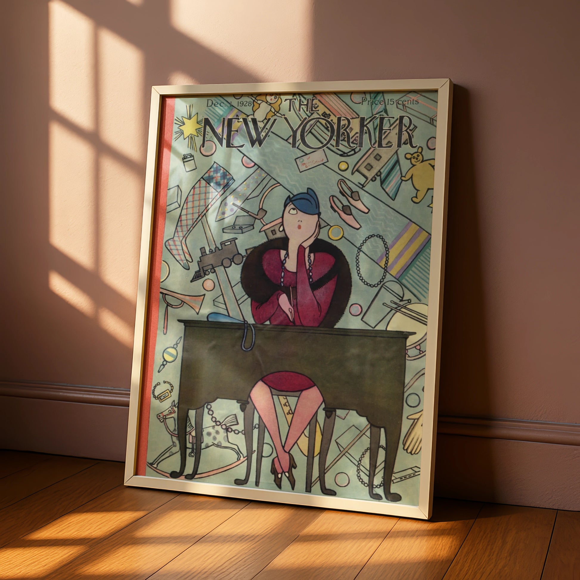New Yorker 1928 Christmas Cover Poster, Art Deco Vintage Magazine Wall Art Print