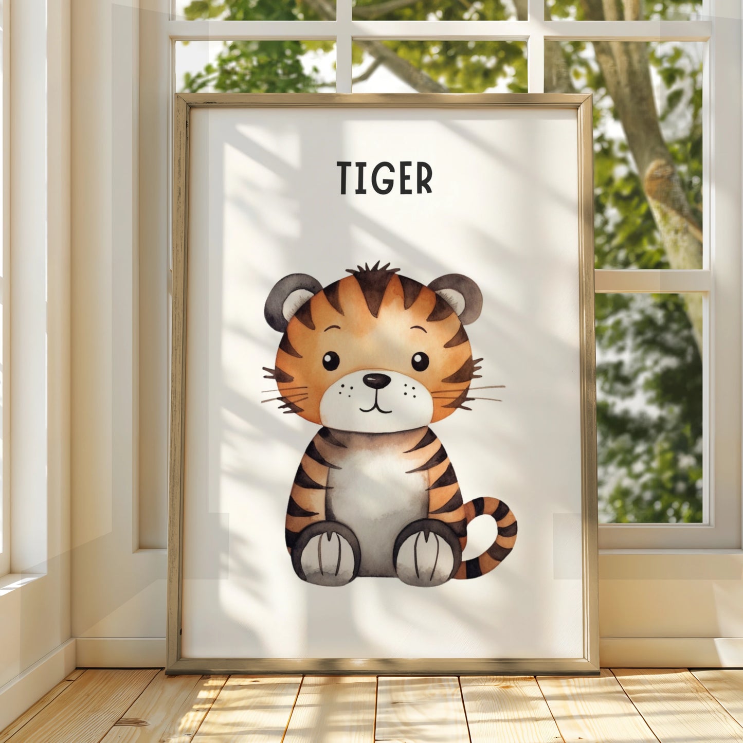 Tiger Nursery Wall Art, Cute Animal Print for Kids Room, Watercolour Baby Poster