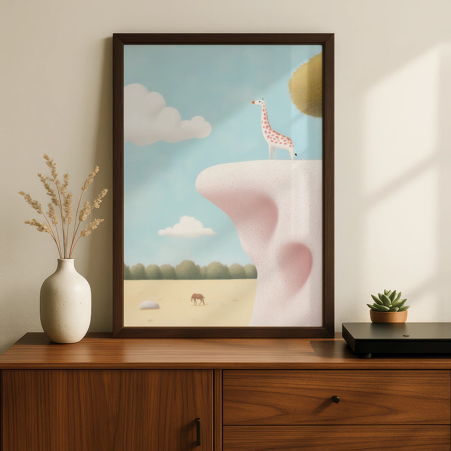 Giraffe Nursery Wall Art, Safari Animal Print, Cute Kids Room Poster, Pastel Blue Pink