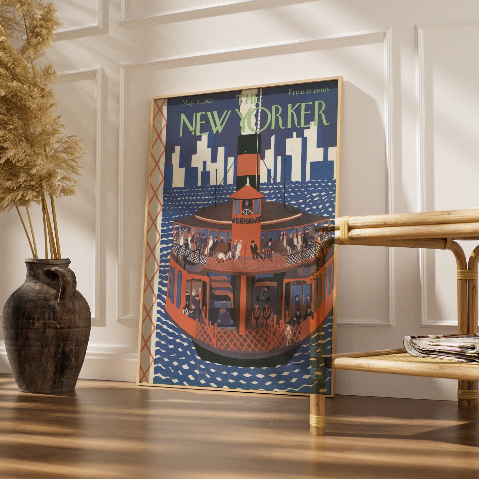 The New Yorker May 1927 Ferry Boat Poster, Vintage NYC Skyline Wall Art Print