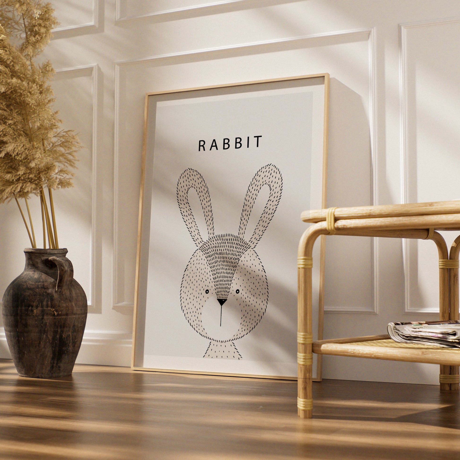 Rabbit Poster, Minimalist Animal Print, Nursery Wall Art, Scandi Kids Room Decor