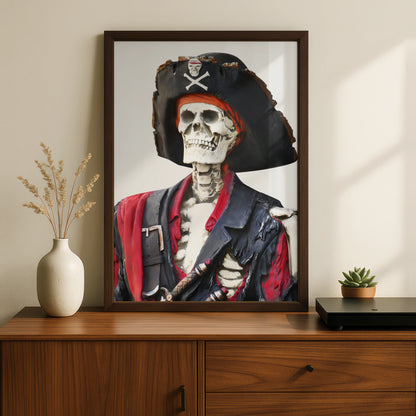 Skeleton Pirate Halloween Art Print, Skull Crossbones Poster, Spooky Wall Art