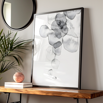 Abstract Watercolour Monochrome Wall Art, Black White Ink Blob Print, Minimalist Neutral Poster