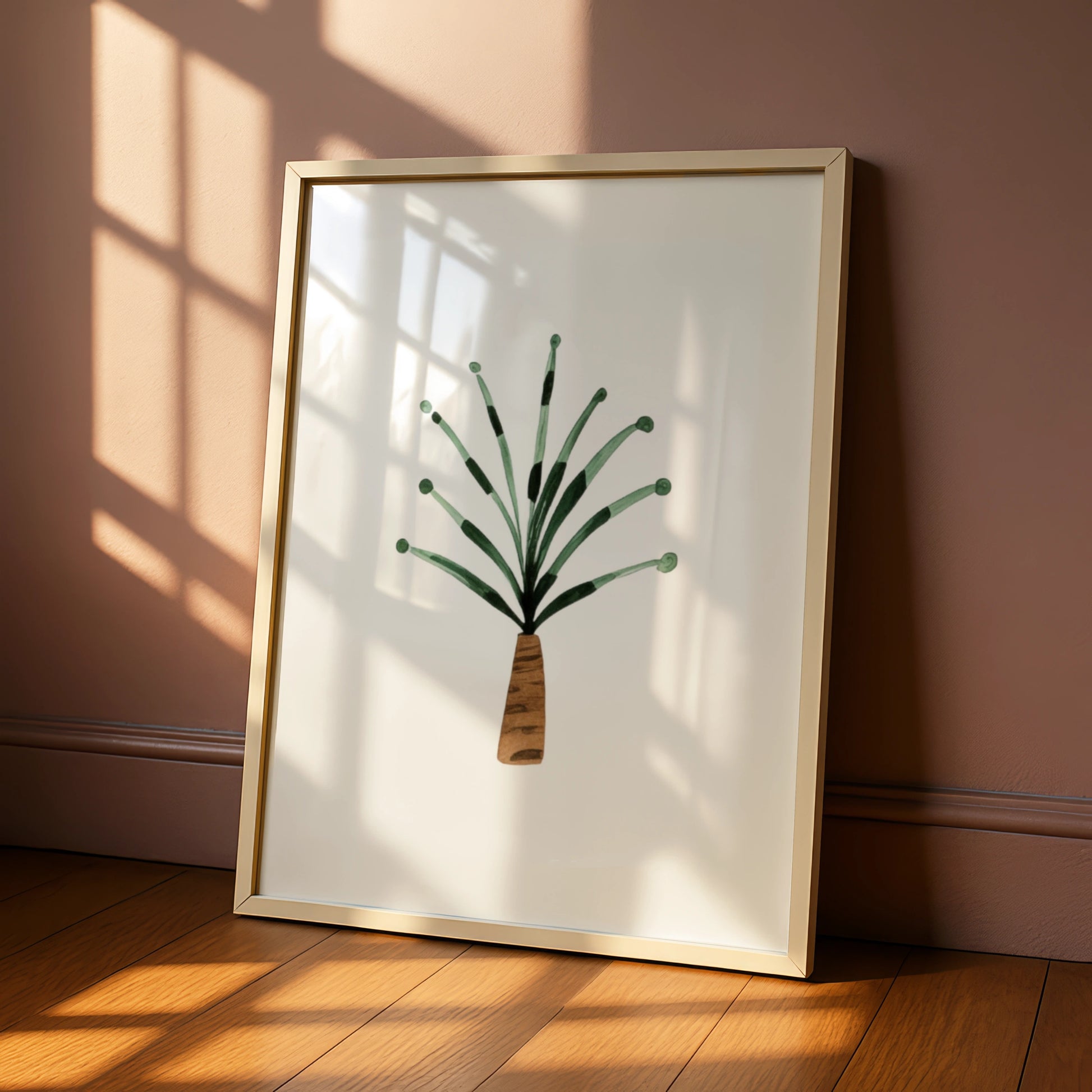 Nursery Plant Poster, Green Botanical Wall Art, Watercolour Potted Plant Print for Baby Room