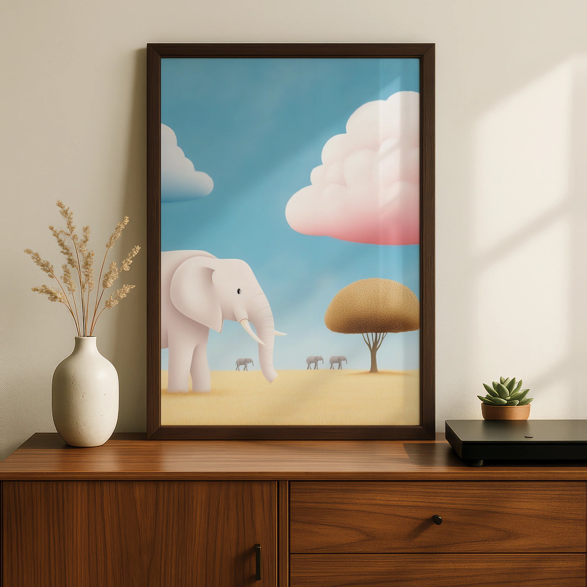 Elephant Nursery Wall Art, Safari Animal Print, Baby Room Poster, Pastel Kids Decor
