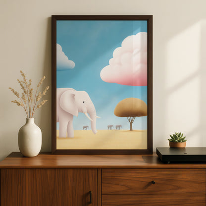 Elephant Nursery Wall Art, Safari Animal Print, Baby Room Poster, Pastel Kids Decor