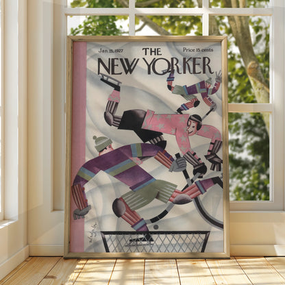 The New Yorker January 1927 Ice Hockey Cover Poster, Vintage Art Deco Wall Art Print