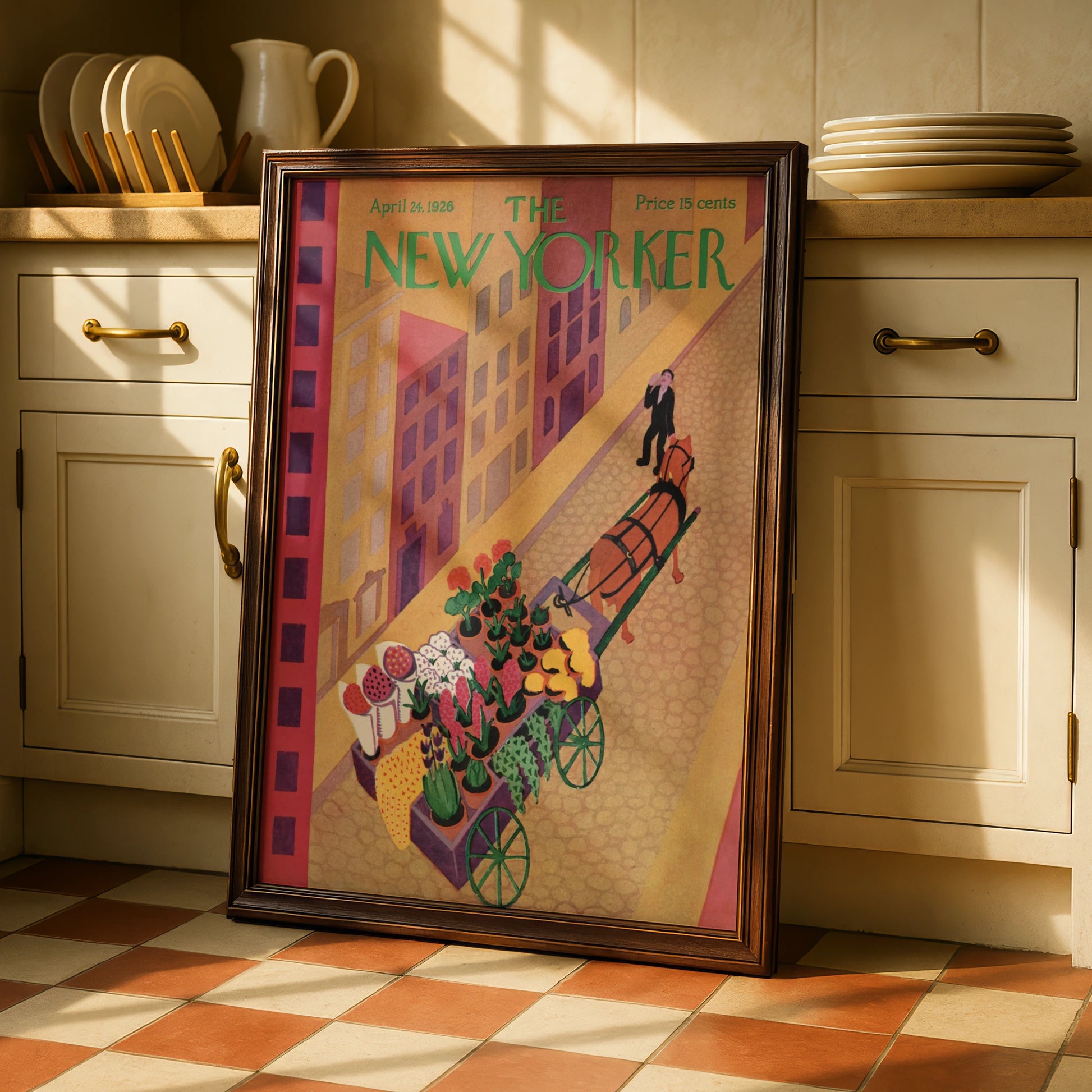 New Yorker 1926 Cover Poster, Vintage Flower Cart Art, Art Deco New York Wall Print