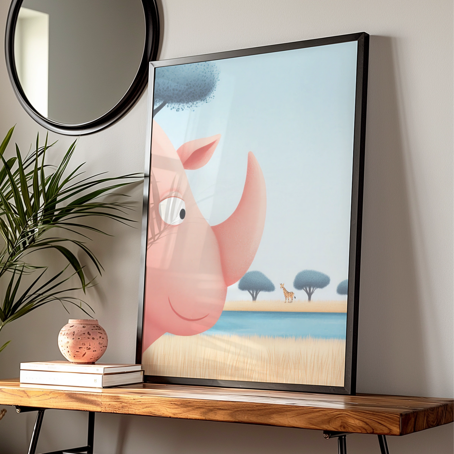 Rhino Nursery Wall Art, Safari Animal Print, Cute Rhinoceros Poster, Baby Room Decor
