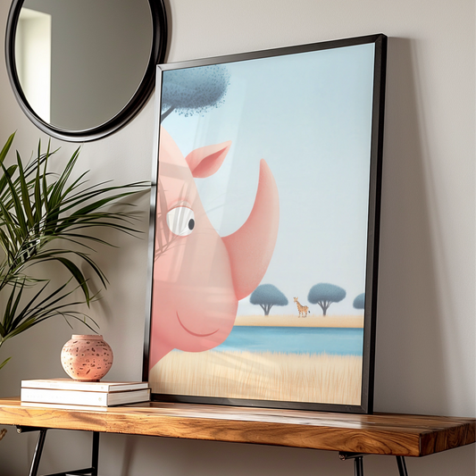 Rhino Nursery Wall Art, Safari Animal Print, Cute Rhinoceros Poster, Baby Room Decor