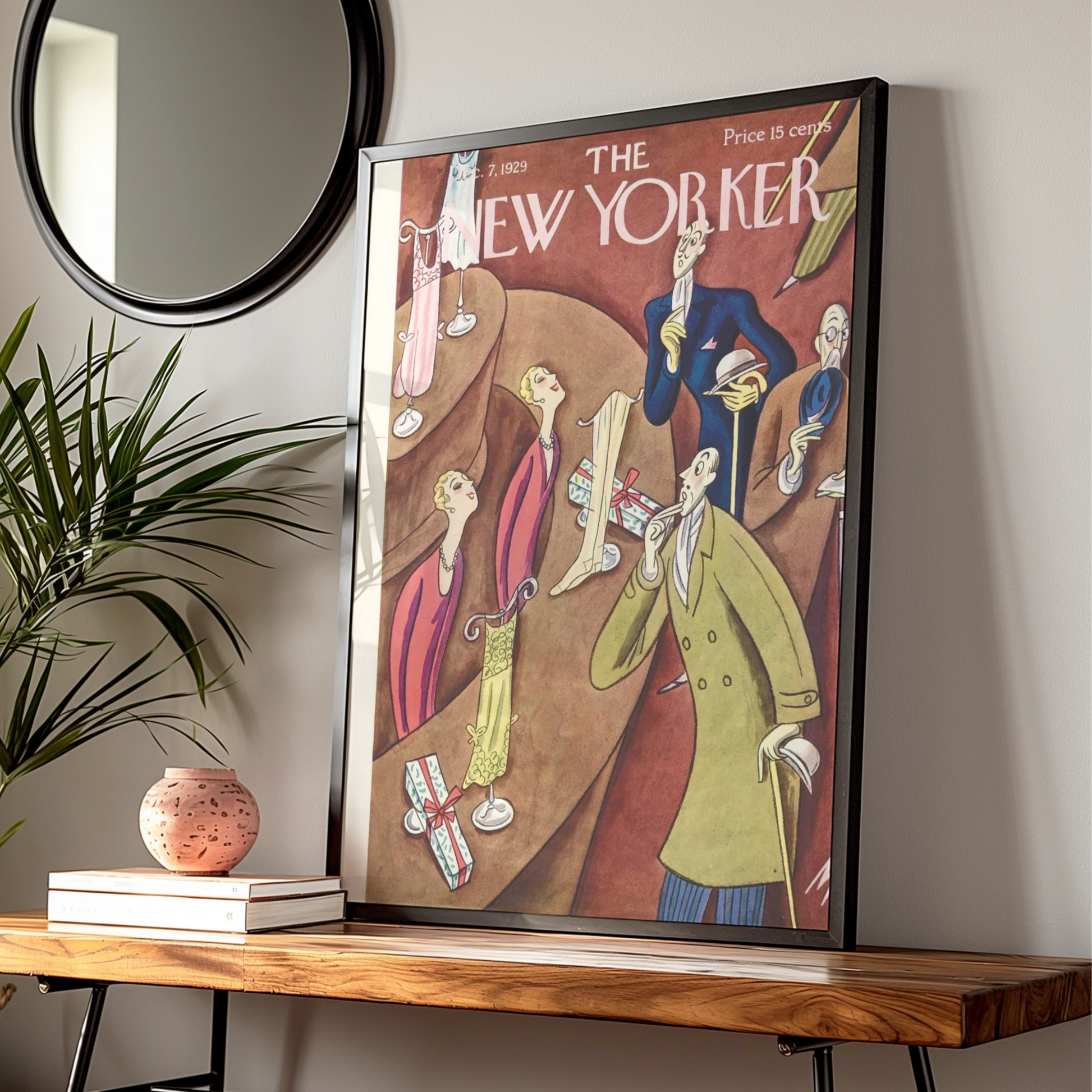 New Yorker 1929 Cover Poster, Art Deco Christmas Shopping Print, Vintage Magazine Wall Art