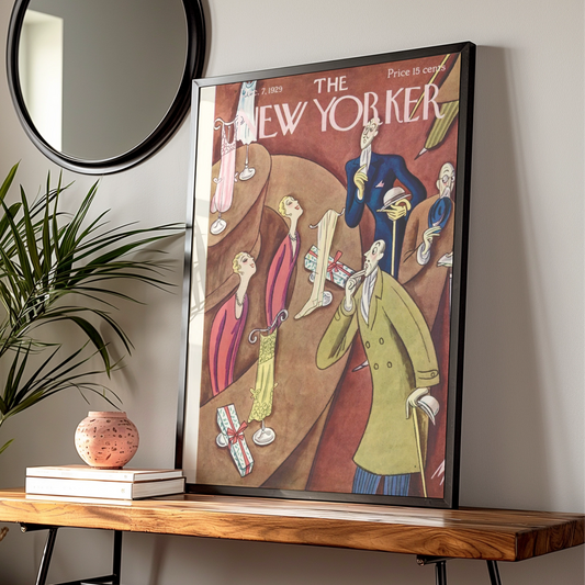 New Yorker 1929 Cover Poster, Art Deco Christmas Shopping Print, Vintage Magazine Wall Art