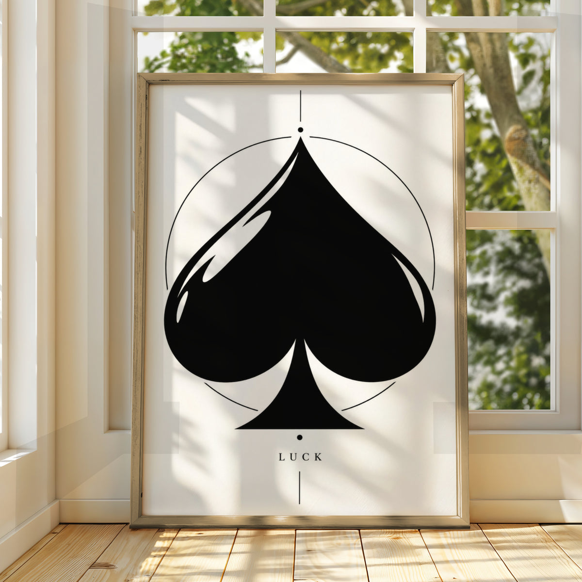 Ace of Spades Luck Print, Monochrome Wall Art, Black and White Minimalist Poster