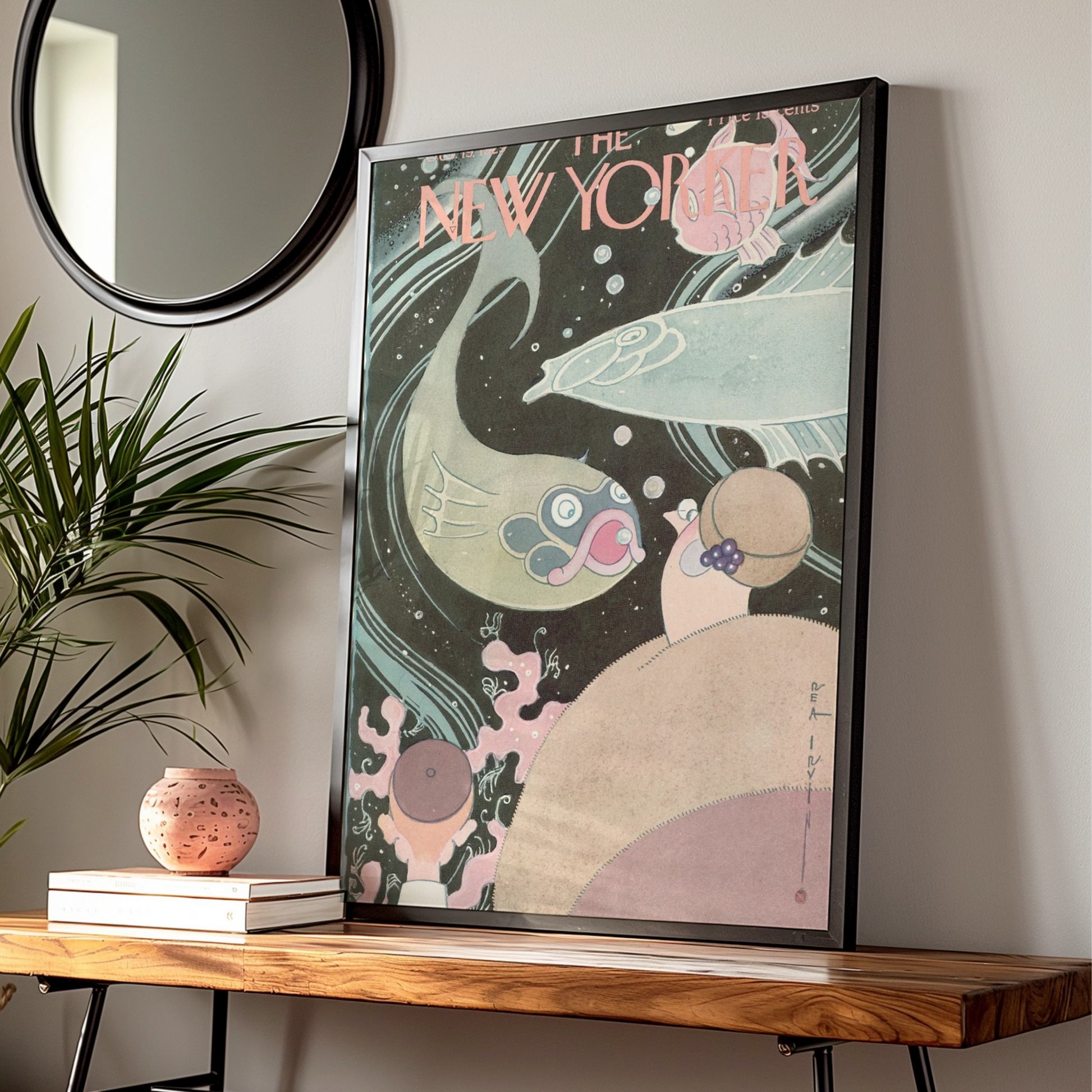 New Yorker Cover Art Poster, October 1929, Rea Irvin Underwater Fish Print