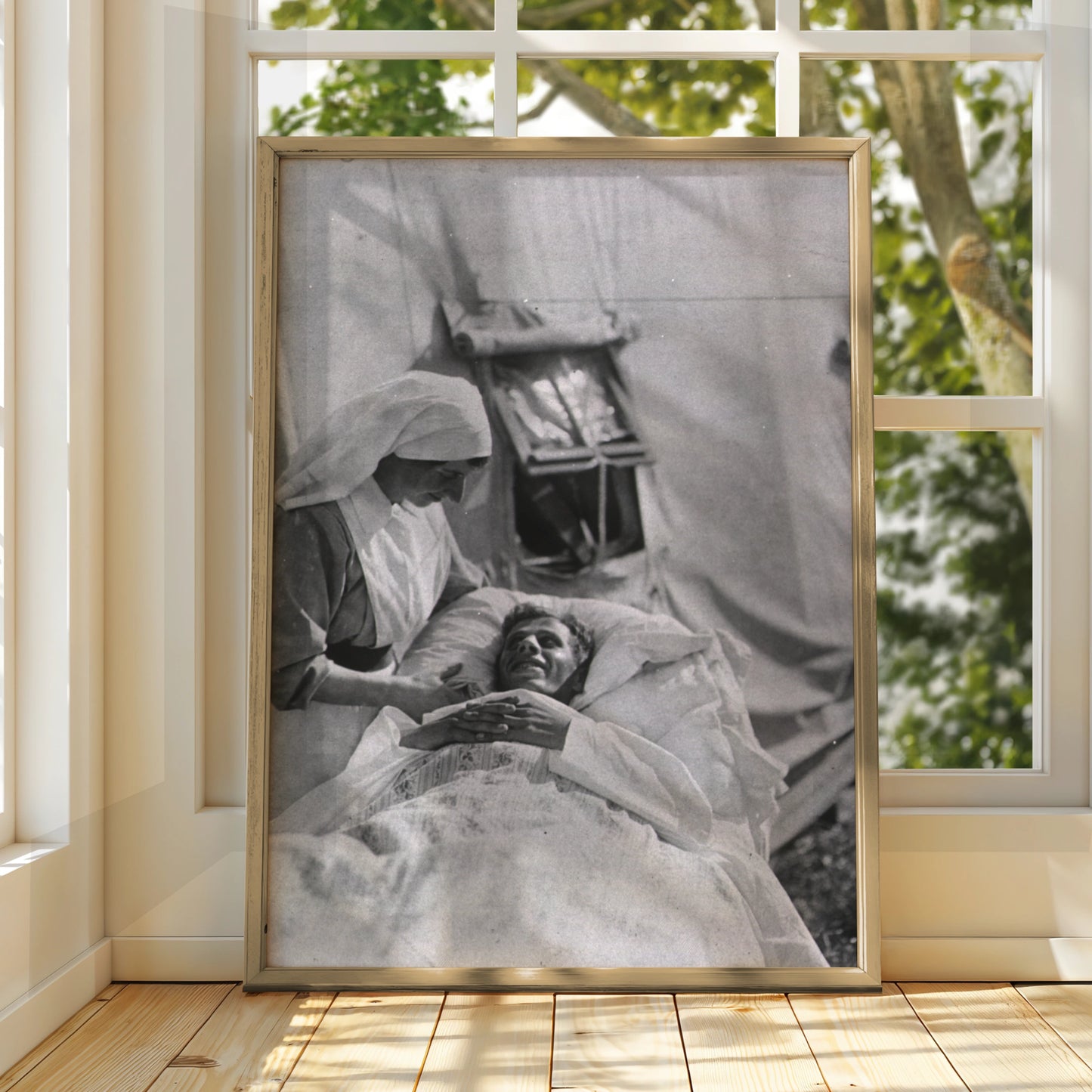 WW1 Nurse Field Hospital Poster, Vintage War Photography Print, Black White Wall Art