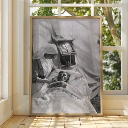 WW1 Nurse Field Hospital Poster, Vintage War Photography Print, Black White Wall Art