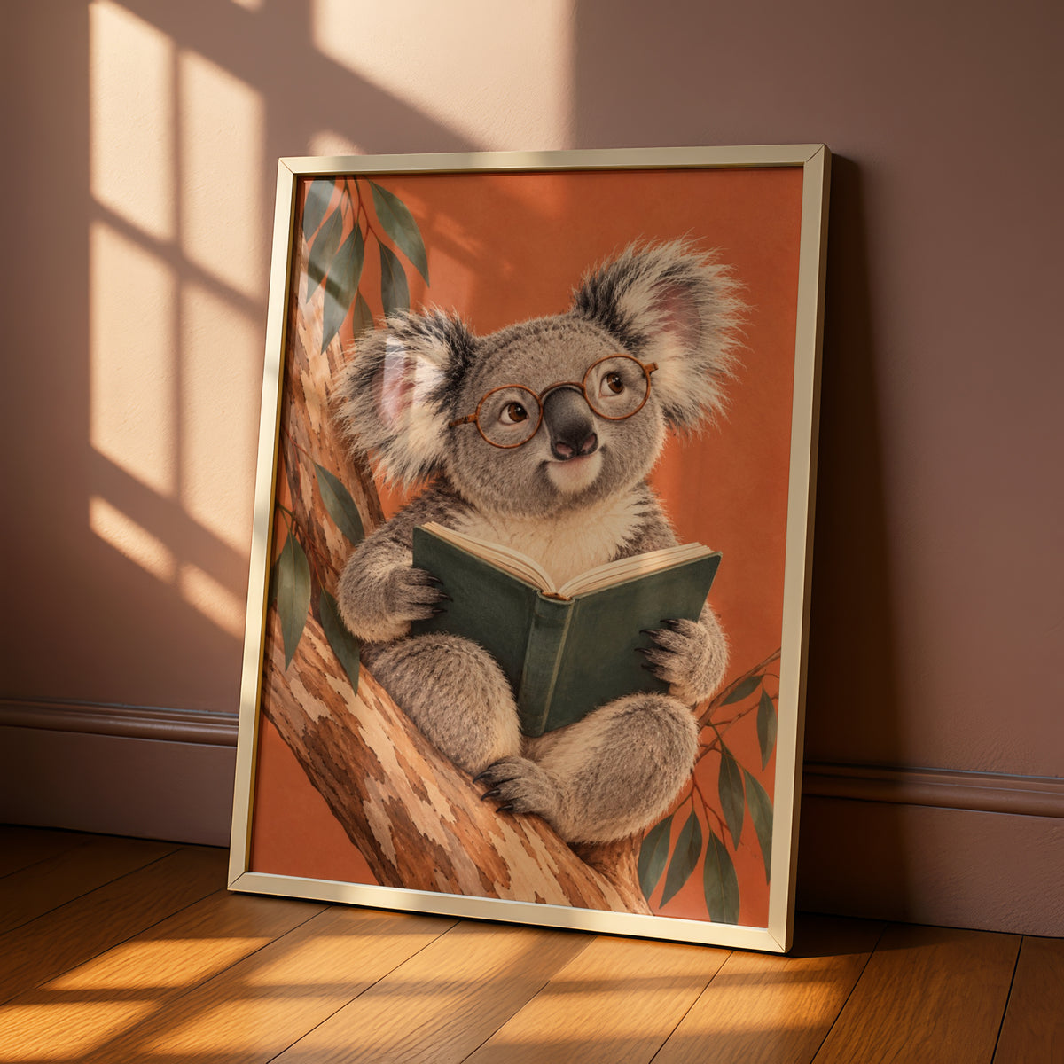 Koala Reading Book Print, Australian Wildlife Wall Art, Cute Animal Poster, Kids Room Decor