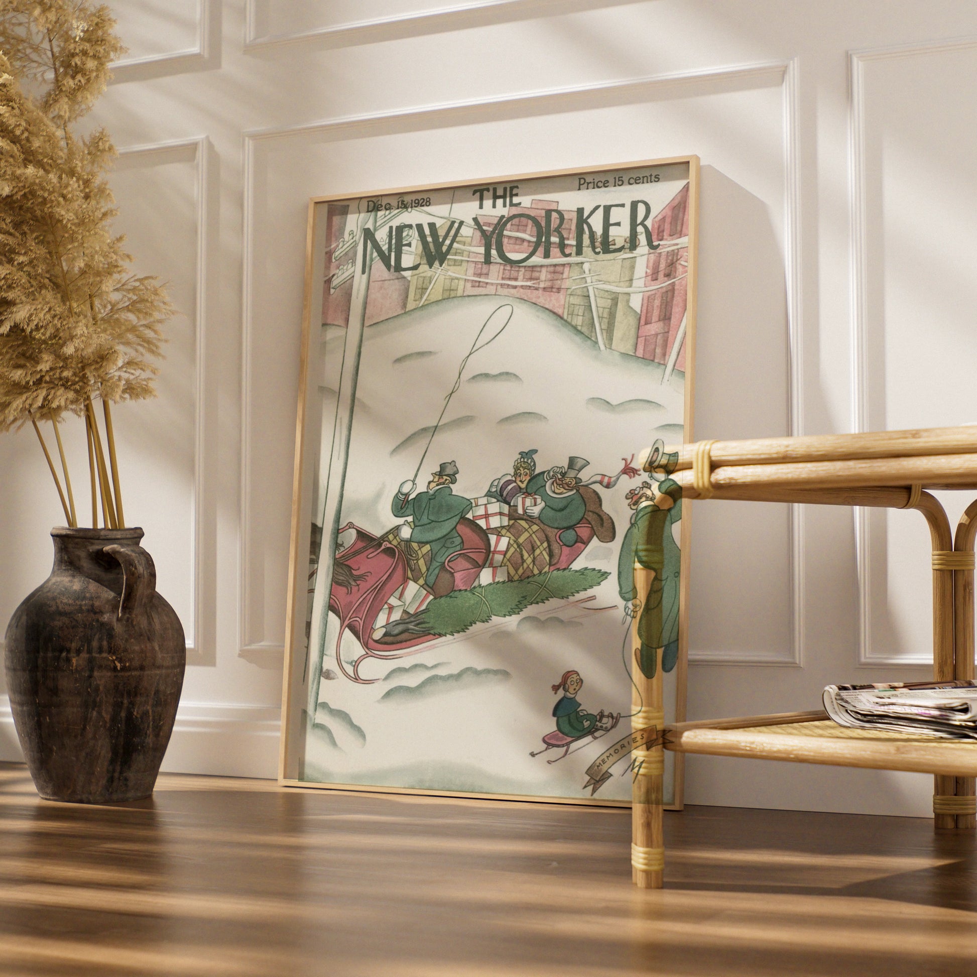 The New Yorker Christmas 1928 Cover Poster, Vintage Winter Sleigh Holiday Wall Art