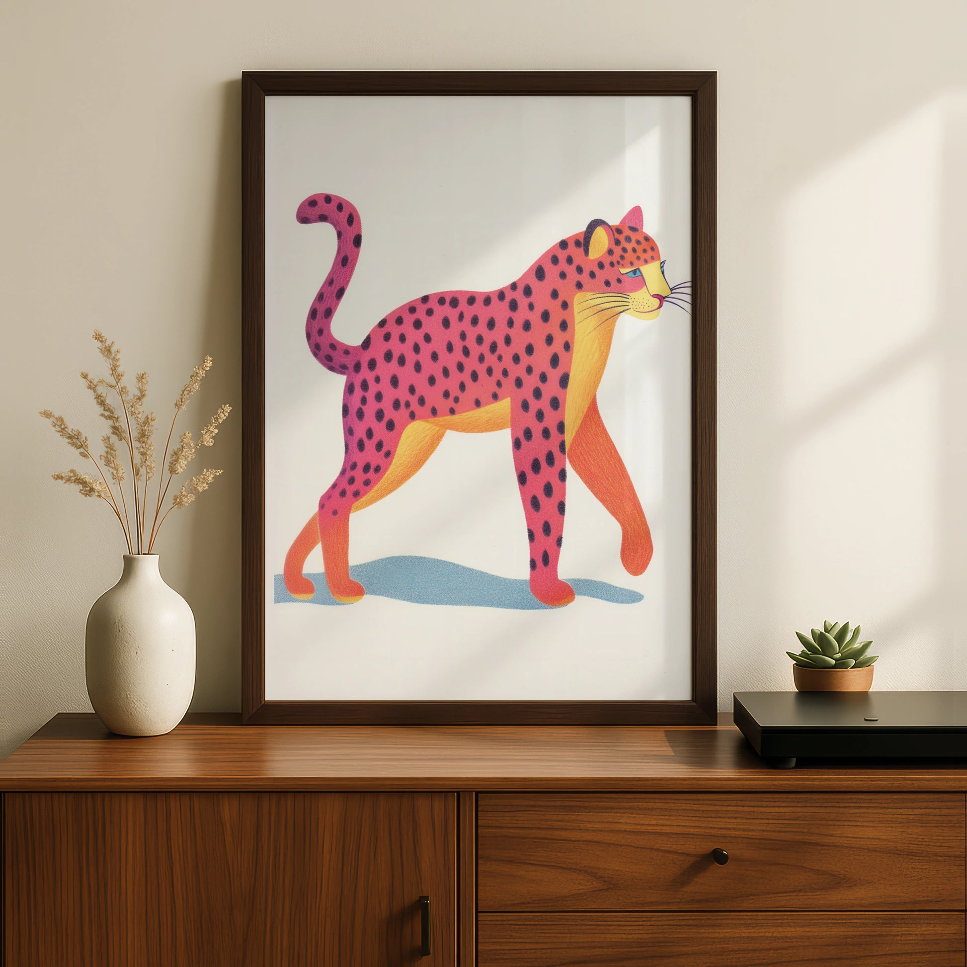Pink Leopard Nursery Wall Art, Colourful Cheetah Print, Kids Animal Poster, Baby Room Decor