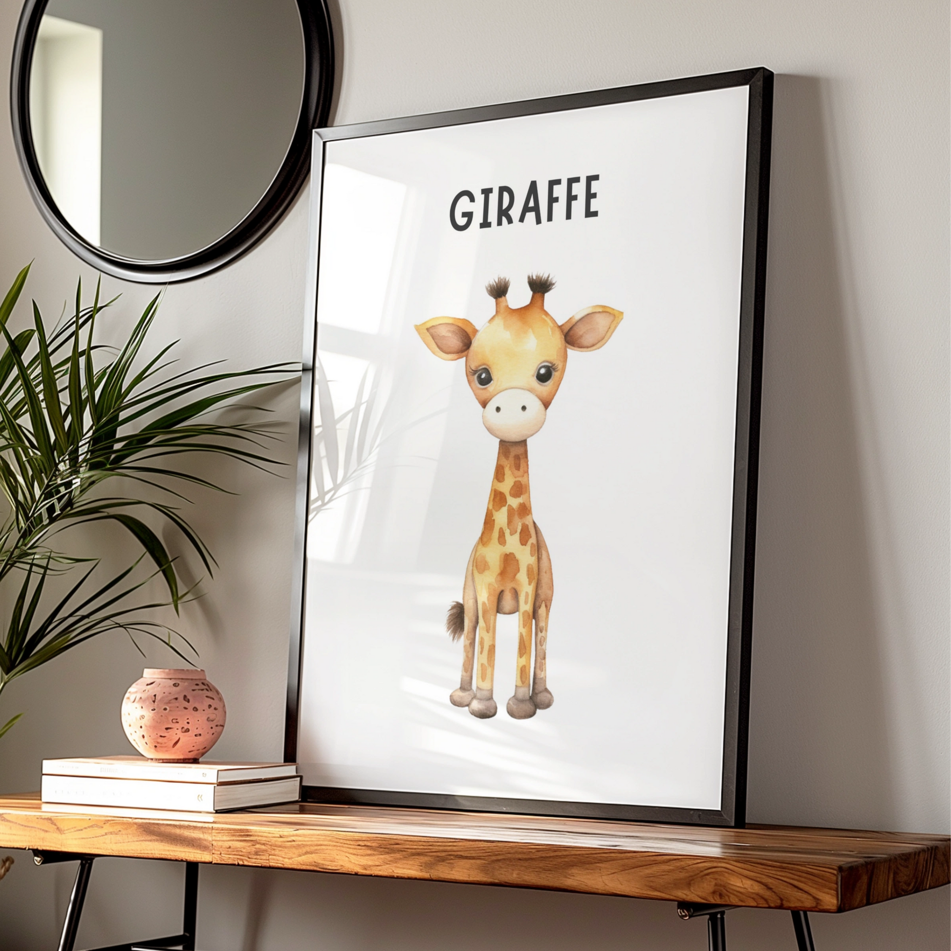 Giraffe Nursery Wall Art, Cute Baby Animal Poster, Safari Kids Room Decor Print