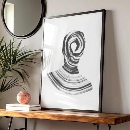 Abstract Figure Monochrome Wall Art, Black and White Swirl Portrait Minimalist Print — Digital Download