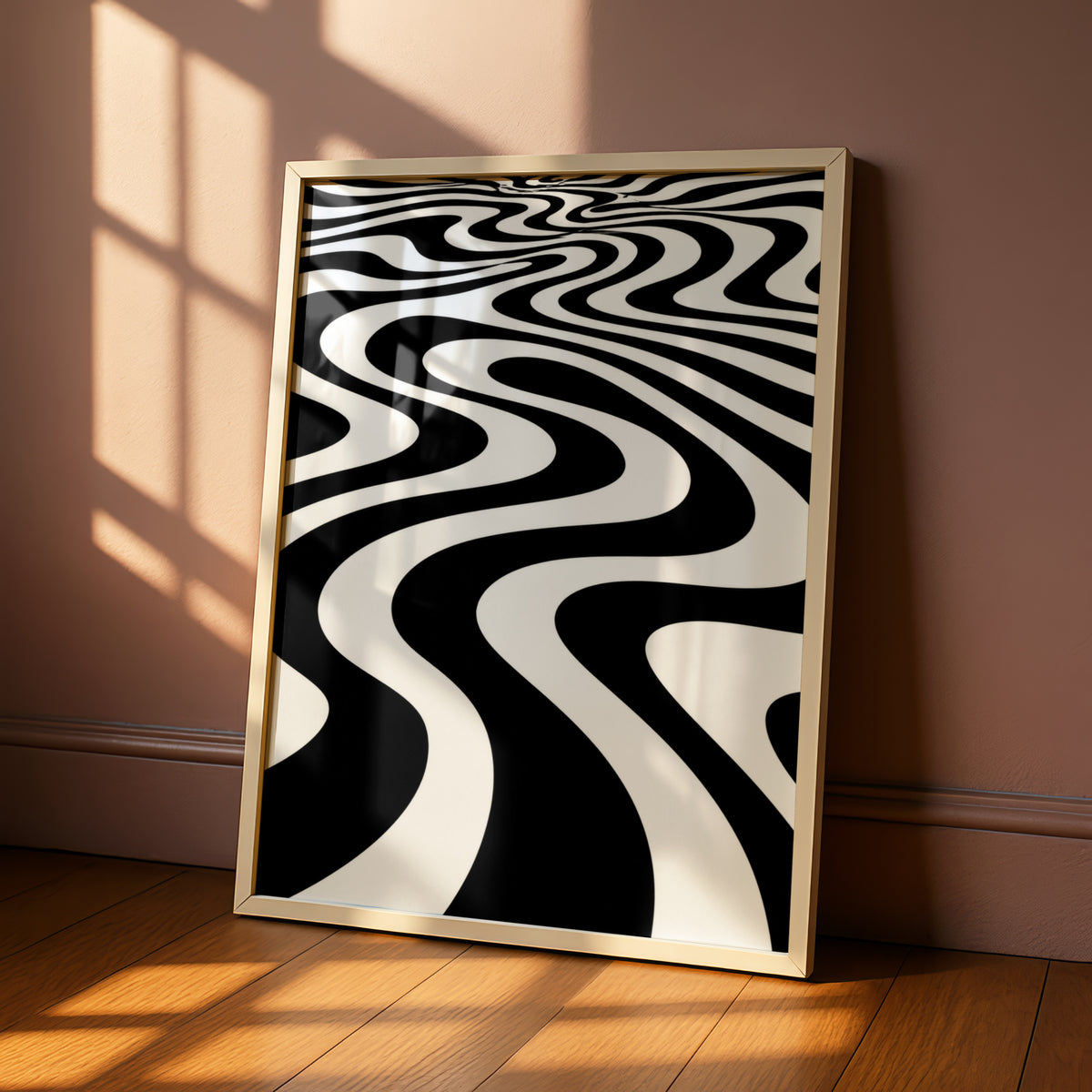 Monochrome Wave Abstract Poster, Black and White Optical Art Print, Modern Wall Decor