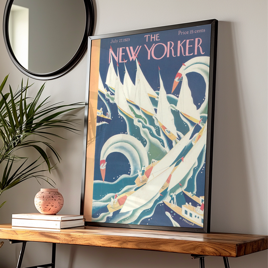 The New Yorker July 1929 Sailing Cover Poster, Vintage Art Deco Nautical Wall Art