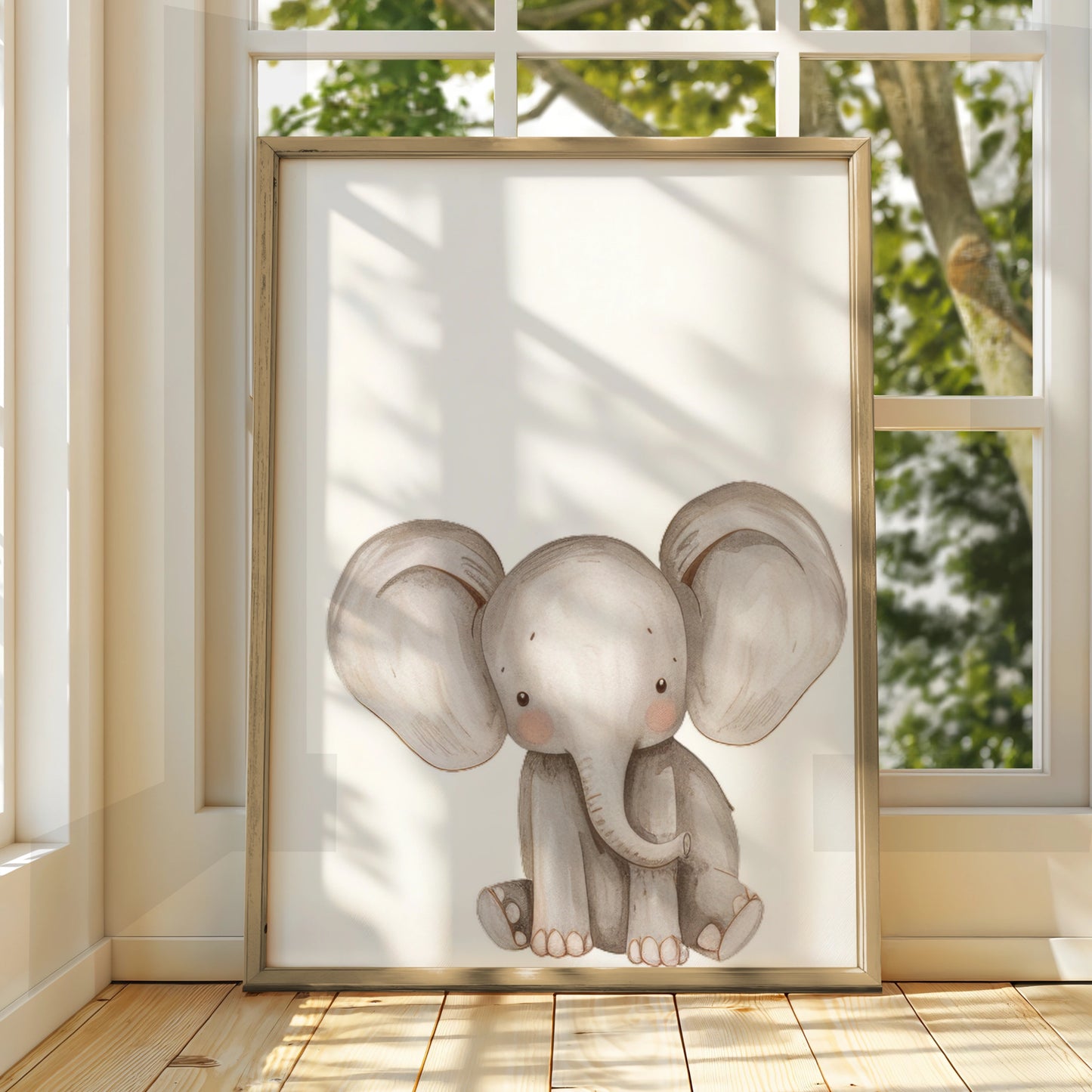 Elephant Nursery Wall Art, Cute Baby Elephant Poster, Safari Animal Print for Kids Room Decor