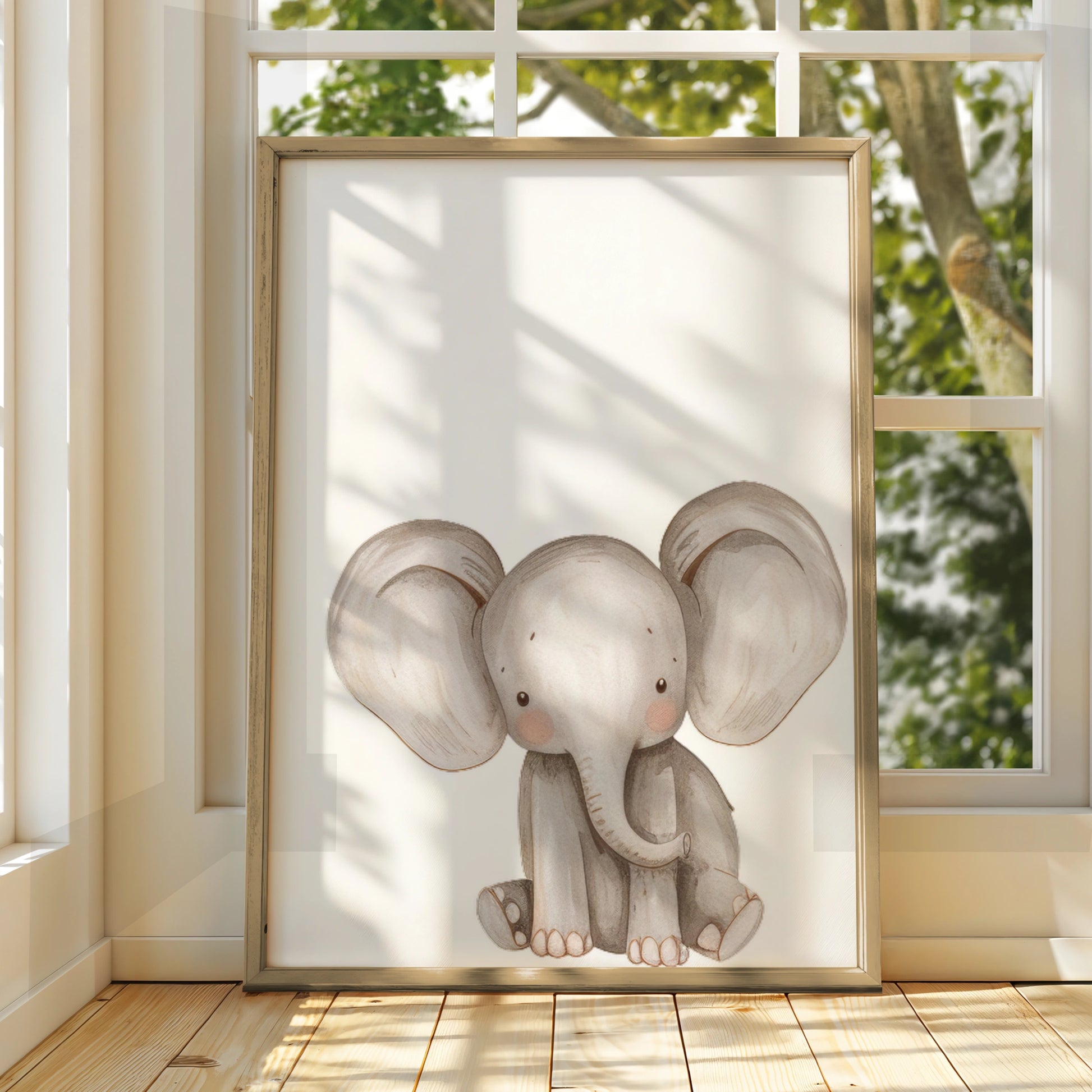 Elephant Nursery Wall Art, Cute Baby Elephant Poster, Safari Animal Print for Kids Room Decor