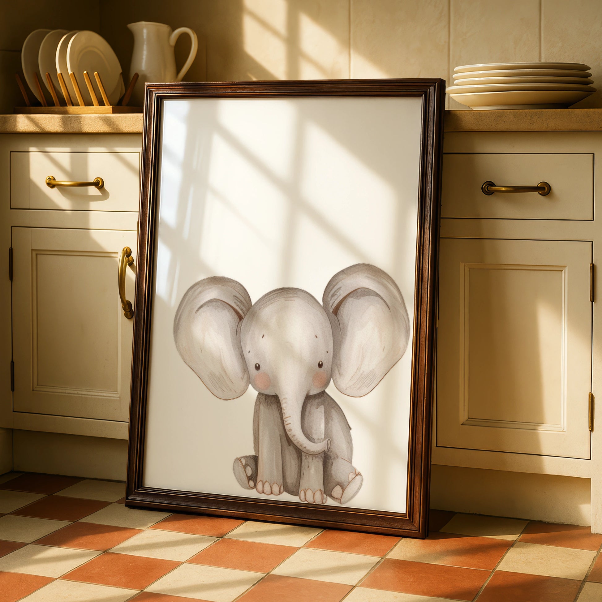 Elephant Nursery Wall Art, Cute Baby Elephant Poster, Safari Animal Print for Kids Room Decor